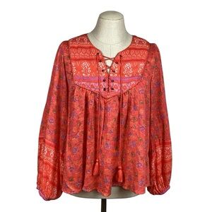 NWT Lucky Brand Ballon Sleeve Top Orange